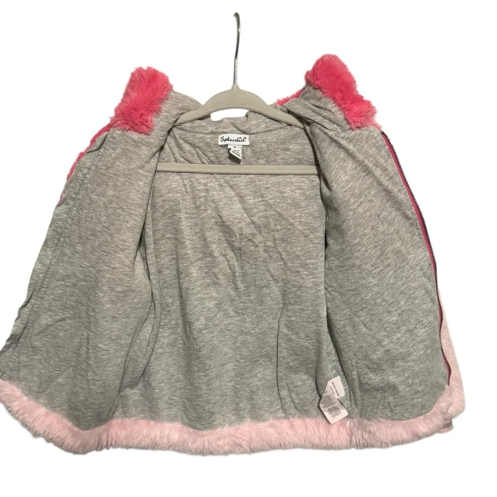 Splendid Plush Jacket Ombré Pink Faux Fur Soft Cozy Zip Hoodie Girls Size 4